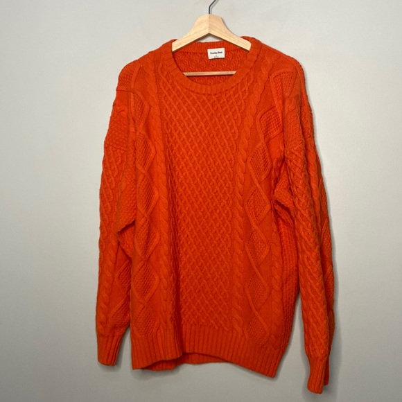 ❗️SOLD❗️Aritzia Sunday Best Orange Cable Knit Crewneck Peggy Sweater Size S - Picture 3 of 7